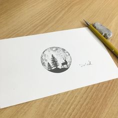 a pencil drawing of a deer in the woods