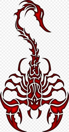 an image of a scorpion tattoo design on a white background, with red lines in the shape