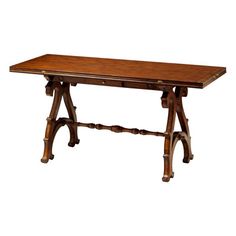 a wooden table sitting on top of a white background