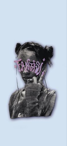 an image of a woman with the word graffiti on her face and earphones in front of her head