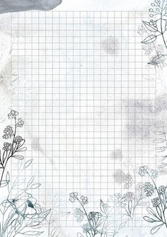 a sheet of paper with flowers and plants drawn on the bottom, in front of a gray background