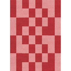 a red and white checkered rug with squares on the bottom, in different colors