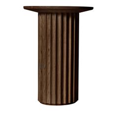 a wooden pedestal with two columns on the top and one column at the bottom, against a white background