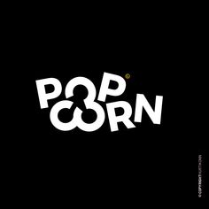 the logo for pop & corn is shown in white letters on a black background,