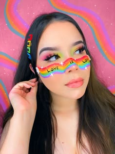 Pride Facepainting, Lgbt Face Paint, Lgbtq Face Paint, Pride Face Painting, Pride Make Up Ideas, Pride Body Art Paint, Pride Make Up Looks, Pride Inspired Makeup