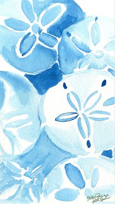 watercolor painting of blue flowers on white paper