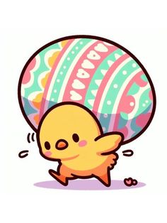 a cartoon chicken carrying an easter egg on its back