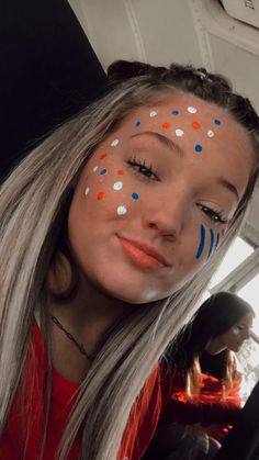 Hoco Face Paint Ideas, Eye Black Softball, Eye Black Designs, Blue Face Paint, Cool Face Paint, Cheer Makeup