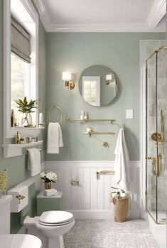 bathroom paint color ideas, small bathroom decor, home renovation, interior design inspiration Light Green Bathrooms, Small Bathroom Paint Colors, Bathroom Cabinet Colors, Bathroom Wall Colors, Best Bathroom Colors, Small Bathroom Paint, Small Bathroom Inspiration, Small Full Bathroom, Small Bathroom Colors