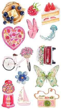 a bunch of different items that are in the shape of a heart and some butterflies