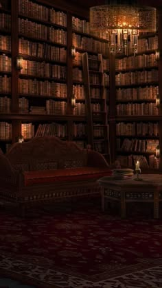 a living room filled with lots of books on top of a red carpeted floor