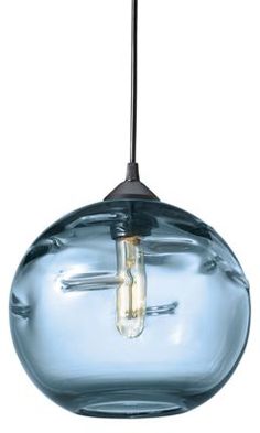 a glass light hanging from a ceiling fixture