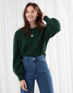 Green Pullover Outfit, Dark Green Sweater Outfit, Green Sweater Outfit, Sweater And Jeans, Dark Green Sweater, Pullovers Outfit, Crop Pullover, Green Pullover, Cheap Sweaters