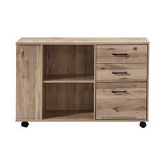 the sideboard is made from wood and has three drawers