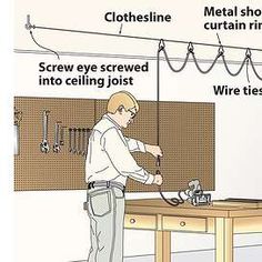 a man is using a circular saw to cut through the wire on top of a table