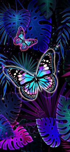 colorful butterflies flying in the night sky