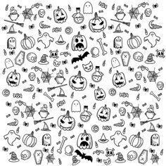 black and white halloween doodles