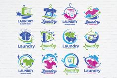 the laundry logo is designed with different colors and shapes, including blue, green, purple, and white