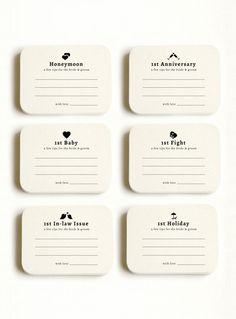 four coasters with the words 1st anniversary written in black and white ink on them