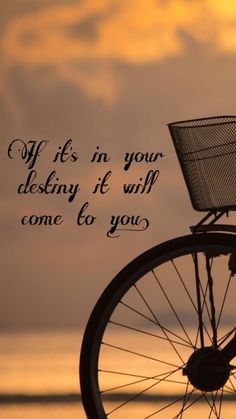 the silhouette of a bicycle with a basket on it's front wheel, against a sunset sky