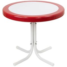 a red and white table with two legs on the bottom is shown in front of a white background