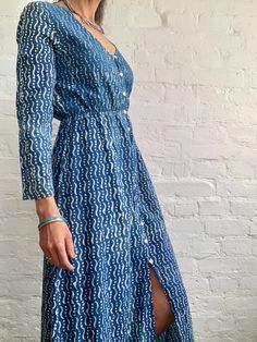 "Natural cotton long dress, feels light and comfy with button down closure,  Made soft material with traditional style block print technique  True boho summer dress  MEASURE Shoulder 17\" Bust up to 40\" Waist up to 35\" Length 55\" MATERIAL * block print cotton  For more boho style ideas please visit also  https://www.etsy.com/shop/AltheaStores" Bohemian Cotton Midi Dress With Buttons, Bohemian Midi Dress With Button Closure, Bohemian Midi-length Shirt Dress For Daywear, Bohemian Midi Length Shirt Dress, Bohemian Midi Shirt Dress For Daywear, Bohemian Midi Length Shirt Dress For Daywear, Bohemian Midi Shirt Dress, Flowy Long Sleeve Maxi Dress With Block Print, Summer Batik Print Long Sleeve Maxi Dress