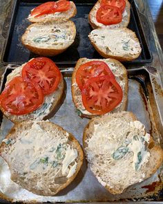 several slices of bread with tomatoes on them