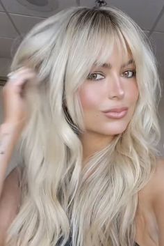 Long Platinum Hair With Bangs, Bright Blonde Hair With Bangs, Bleach Blonde Hair With Bangs, Long Blonde Hair With Bangs Round Face, Platinum Blonde With Bangs, Long Blonde Hair With Bangs, Platinum Blonde Hair Extensions, Florida Hair, Bardot Bangs