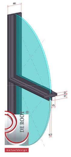 the side view of a glass door with measurements