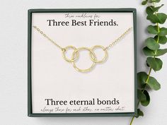 "Best Friends necklace for 3, Friendship Necklace set of 3, Three Best Friends jewelry, Best Friend Gift, Eternity Circles necklace set You may not be related by blood, but that doesn't make your bond any less special. With multiple versions available (as seen below), you are sure to find the perfect gift for you and your best friends. Beautifully packaged, this gift is ready to give right away! With option V.1 you will receive a set of 3 two ring necklaces - one for each sister. Option V.2 incl Adjustable Round Pendant Necklace For Best Friend, Nickel Free Round Pendant Jewelry For Best Friend, Nickel-free Round Pendant Jewelry For Best Friend Gift, Mother's Day Best Friend Gift Charm Necklace, Hypoallergenic Jewelry For Best Friend On Valentine's Day, Hypoallergenic Sterling Silver Jewelry For Best Friend, Minimalist Jewelry For Best Friend Valentine's Day Gift, Minimalist Jewelry For Best Friend Gift On Valentine's Day, Necklace For Best Friend Gift On Mother's Day