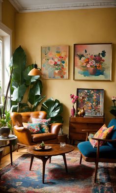 a living room filled with furniture and plants