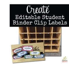 some sort of binder clip labels with the words, create editable student binder clip labels