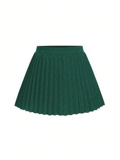 Dark Green Casual Collar  Knitted Fabric Plain Skort Embellished Medium Stretch  Women Plus Clothing Dark Green Skirt, Green Pleated Skirt, Split Hem Dress, Plus Size Shorts, Green Shorts, Casual Skirt, Green Skirt, Plus Clothing, Pleated Skirt