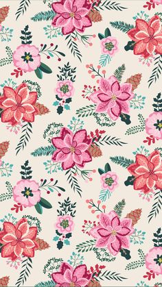 a floral pattern with pink flowers and green leaves