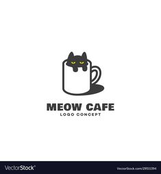 the logo for meow cafe with a cat's head in a coffee cup