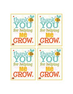 four thank cards with the words thank you for helping nicholas grow and a bee on it