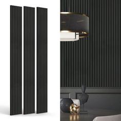 an image of a room with black vertical blinds