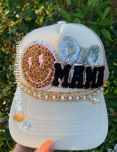 Hat chains are removable with clasps on each end. They can be bought separate or with the hat. Please allow up to 2 weeks for this hat to ship as this is a pre-order item.  $10-$12 chain options do not include hats.  $40-$50 bling hat options do include trucker hat and bling as pictured.  For clarification when purchasing: If you purchase one of the hat chain options, this is individual hat chains and DOES NOT include the trucker hat. If you purchase the bling hat option, this option includes th Diy Trucker Hat, Bar Booth, Chains Cross, Preppy Hat, Hat Chain, Diy Hats, Bling Hat