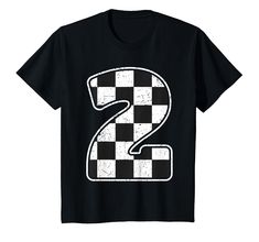 a black and white checkered number two t - shirt