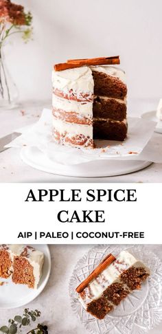 an image of a slice of apple spice cake on a plate with the title above it