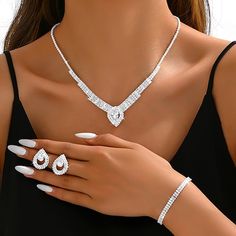 Gender:Women's; What's in the box:1 Necklace,1 Bracelet,Earrings; Quantity:Three-piece Suit; Theme:Drop,Love,Precious; Style:Stylish,Elegant; Jewelry Type:Bridal Jewelry Sets; Occasion:Party Evening,Gift,Wedding; Material:Imitation Diamond; Length of Earrings:2.2; Length of Necklace:3417; Design:Classic; Features:Lovely; Front page:WE; Shipping Weight:0.02; Listing Date:08/13/2024 Designer Wedding Jewelry, Bridal Dangle Earrings, Traditional Bridal Jewelry, Elegant Wedding Jewelry, Weddings Elegant, Wedding Jewellery Designs, Unique Wedding Jewelry, Bridal Statement Earrings, Wedding Jewelry For Bride