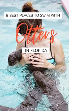 a woman in a swimming pool with the text 8 best places to swim with otters in florida