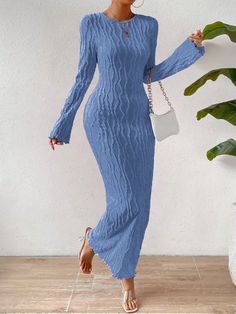 Women's Long Sleeve Bodycon Dress Blue Elegant  Long Sleeve Knitted Fabric Plain Bodycon Slight Stretch  Women Clothing, size features are:Bust: ,Length: ,Sleeve Length: Bodcon Modest Dress, Long Sleeve V Neck Bodycon Dress, Long Sleeve Tight Midi Dress, Casual Bodycon Maxi Dresses, Long Sleeve Bodycon Dress Lulus, Cute Long Sleeve Dresses Lulus, Blue Dress Casual Long Sleeve, Long Tight Dress Outffits, Conservative Bodycon Dress