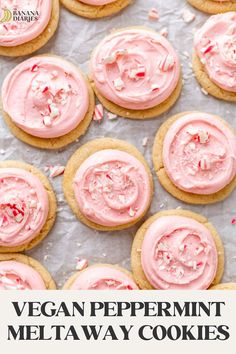 vegan peppermin meltaway cookies with pink frosting and sprinkles