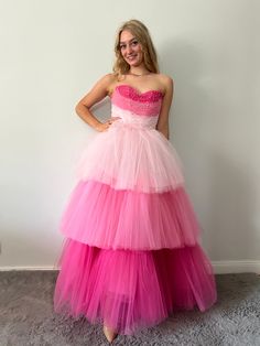 Pink tulle Dress, crystals corset top, engagment dress, Wedding guest dress, prom dress, cocktail dress, princess dress, plus size XS-2XL Description: A unique dress consisting of three shades of pink. The dress is made in the form of a corset decorated with hand-sewn crystals and a tulle skirt in three colors of delicate tulle. It looks extremely elegant and subtle on the figure. Shades of pink give the dress a romantic charm. The upper part of the dress is laced and the bottom is fastened with Engagment Dress, Prom Dress Cocktail, Korsett Top, Pretty In Pink Dress, Pink Tulle Dress, Dress Wedding Guest, Unique Outfit, Unique Dress, Dress Princess