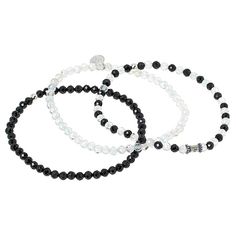 Jay King 3-Piece Black Spinel and White Topaz Stretch Bracelet Set  The combination of black spinel and white topaz beads in these gemstone stretch bracelets provide an elegant color contrast that's easy to dress up or down. Stack them together or wear them separately for a variety of chic, stylish looks all year long! From Jay King.  What You Get       Black spinel stretch bracelet      White topaz and black spinel stretch bracelet      White topaz stretch bracelet    Additional Information       Bracelets approx. 7-1/4"L x 3/16"W; fits 7" to 7-1/2" wrist     Stamped .925     Each bracelet has decorative silver charm or bead     Decorative silver charm features the zodiac symbol for Aries (March 21 to April 19)     Decorative silver bead features the word "Energy"   Stone Information Gemstone Stretch Bracelets, Topaz Birthstone, Jewelry King, The 3 Kings, Birthstone Bracelet, Elegant Color, Color Bands, Zodiac Symbols, Energy Stones