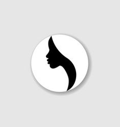 a woman's profile is shown in the center of a white circle with black hair