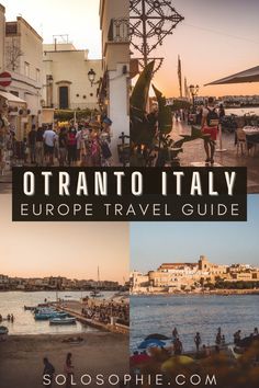 the cover of an italian travel guide with photos of people walking and sitting in boats