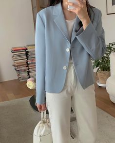 Blue Blazer Outfit, Simple Work Outfits, Blazer Outfits Casual, Office Casual Outfit, Korean Casual Outfits, Stylish Work Attire, Everyday Fashion Outfits, Fashion Illustration Dresses, Korean Fashion Dress