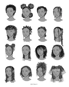 different types of women's hair in black and white